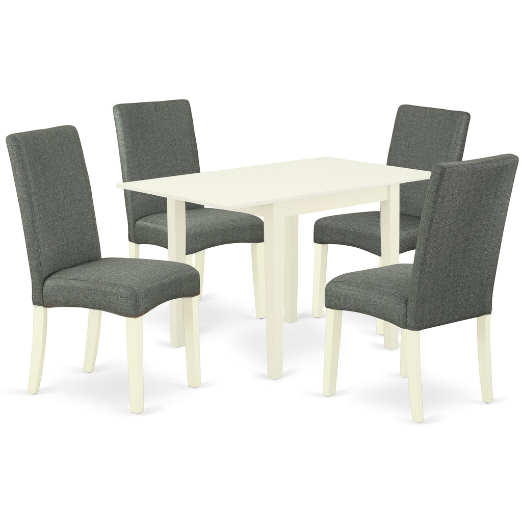 East West Furniture NDDR5-LWH-07 5 Piece Kitchen Table Set for 4 Includes a Rectangle Dining Room Table with Dropleaf and 4 Gray Linen Fabric Upholstered Chairs, 30x48 Inch, Linen White