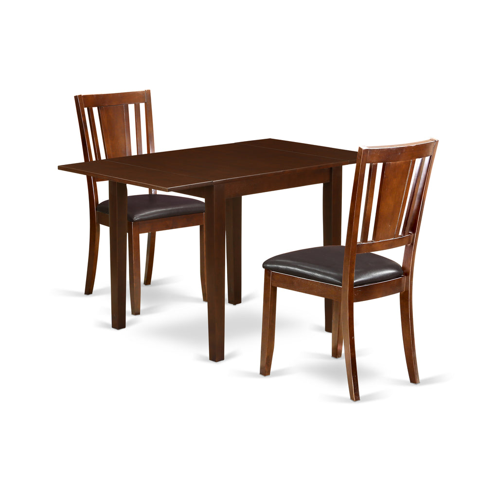 East West Furniture NDDU3-MAH-LC 3 Piece Dinette Set for Small Spaces Contains a Rectangle Dining Table with Dropleaf and 2 Faux Leather Upholstered Dining Chairs, 30x48 Inch, Mahogany