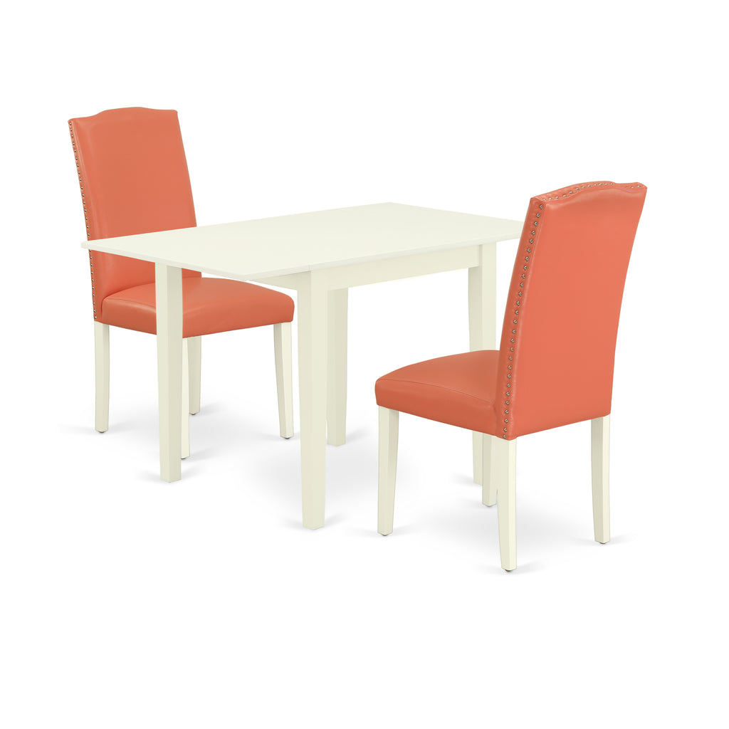 East West Furniture NDEN3-LWH-78 3 Piece Dinette Set for Small Spaces Contains a Rectangle Dining Table with Dropleaf and 2 Pink Flamingo Faux Leather Parson Chairs, 30x48 Inch, Linen White