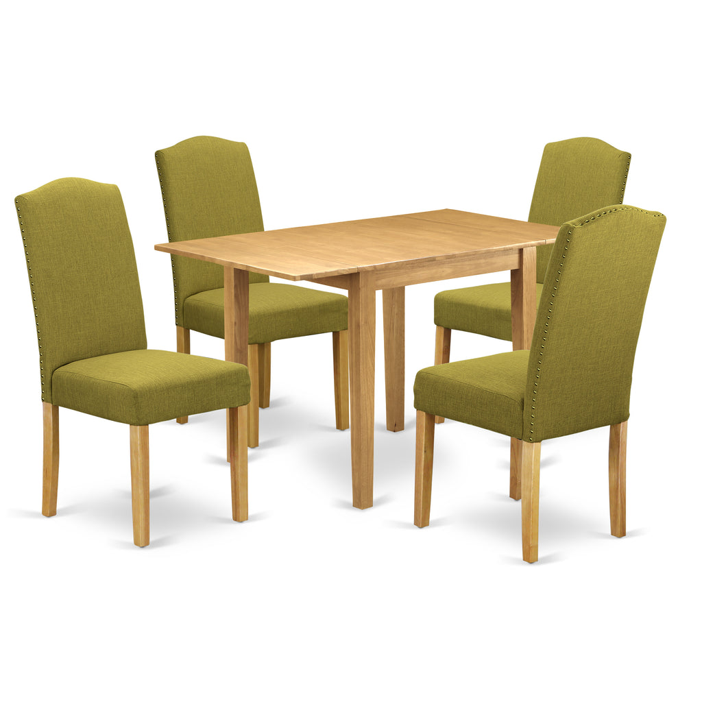 East West Furniture NDEN5-OAK-08 5 Piece Dining Set Includes a Rectangle Dining Room Table with Dropleaf and 4 Linen Fabric Parson Chairs, 30x48 Inch, Oak