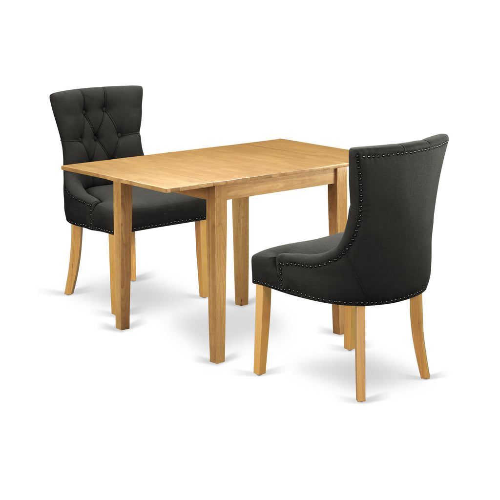 East West Furniture NDFR3-OAK-20 3 Piece Dinette Set for Small Spaces Contains a Rectangle Dining Table with Dropleaf and 2 Dark Gotham Linen Fabric Parson Chairs, 30x48 Inch, Oak