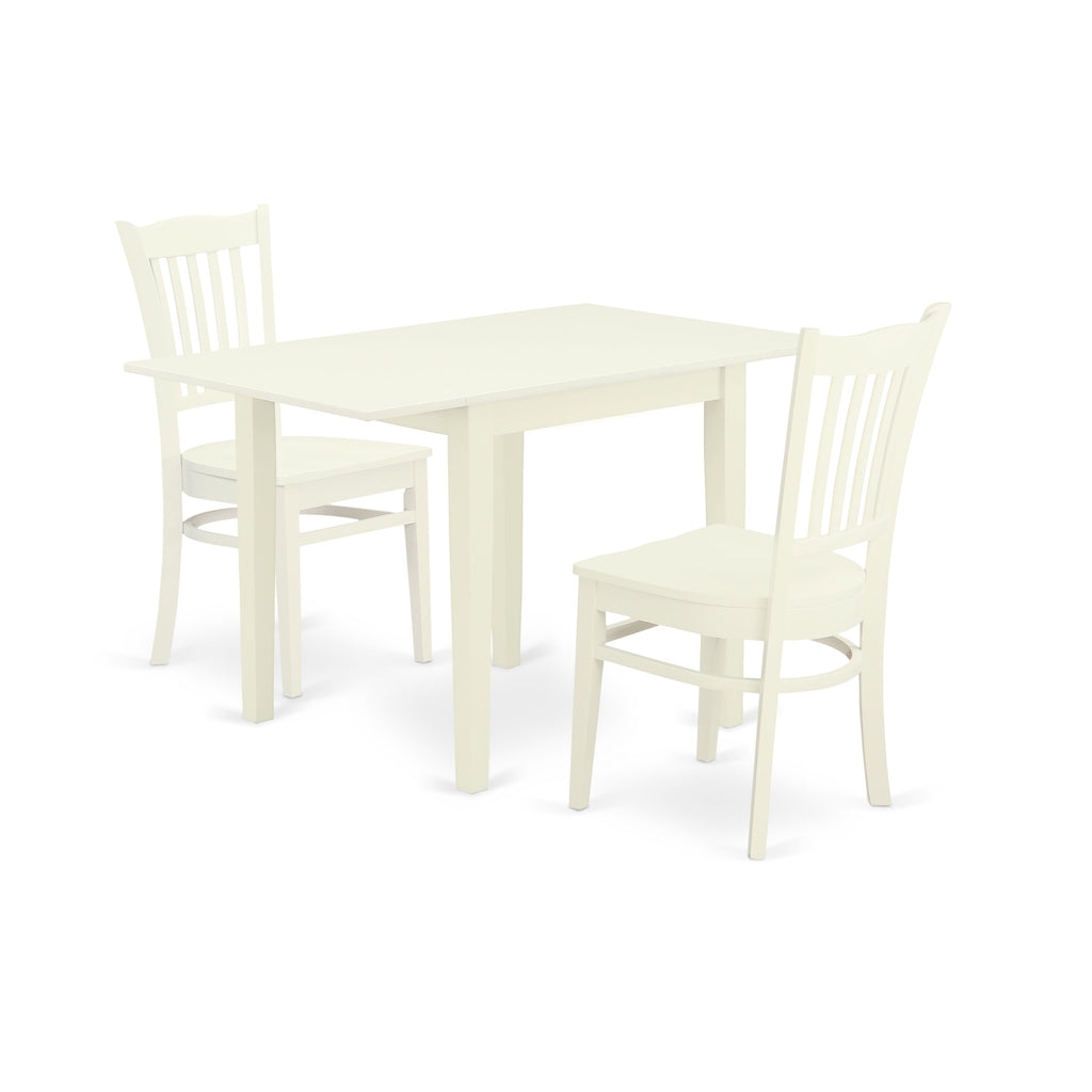 East West Furniture NDGR3-LWH-W 3 Piece Dining Set Contains a Rectangle Dining Room Table with Dropleaf and 2 Kitchen Chairs, 30x48 Inch, Linen White