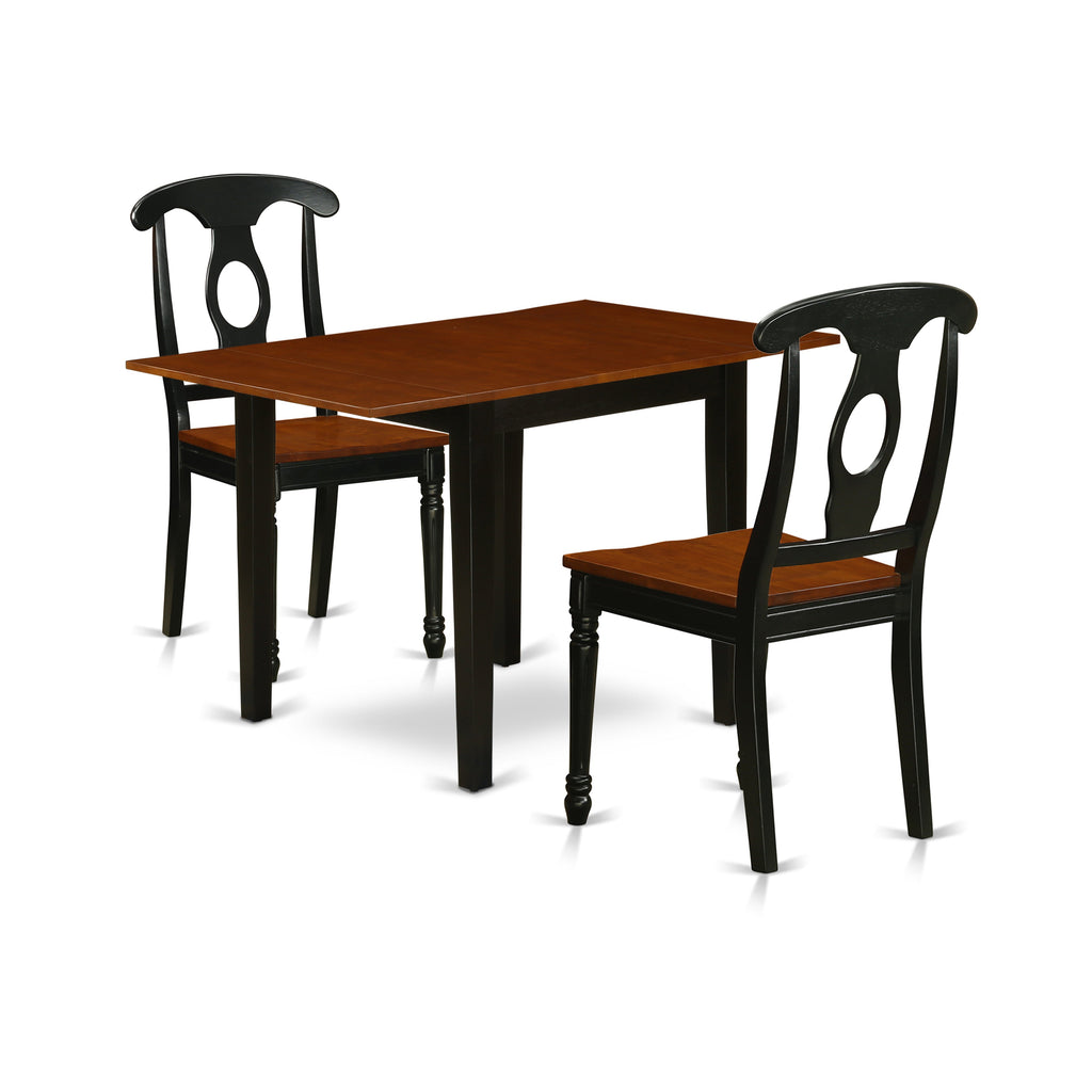 East West Furniture NDKE3-BCH-W 3 Piece Kitchen Table & Chairs Set Contains a Rectangle Dining Table with Dropleaf and 2 Dining Room Chairs, 30x48 Inch, Black & Cherry
