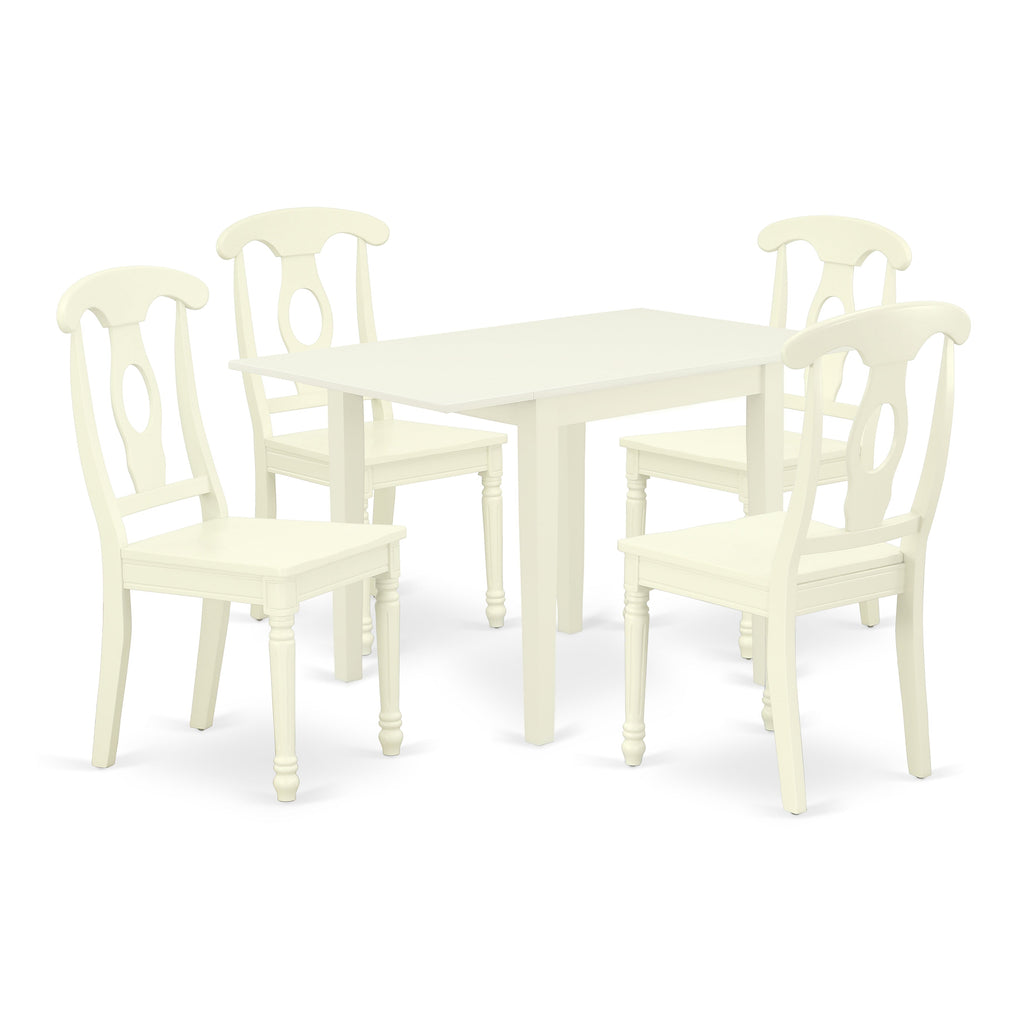 East West Furniture NDKE5-LWH-W 5 Piece Kitchen Table & Chairs Set Includes a Rectangle Dining Table with Dropleaf and 4 Dining Room Chairs, 30x48 Inch, Linen White