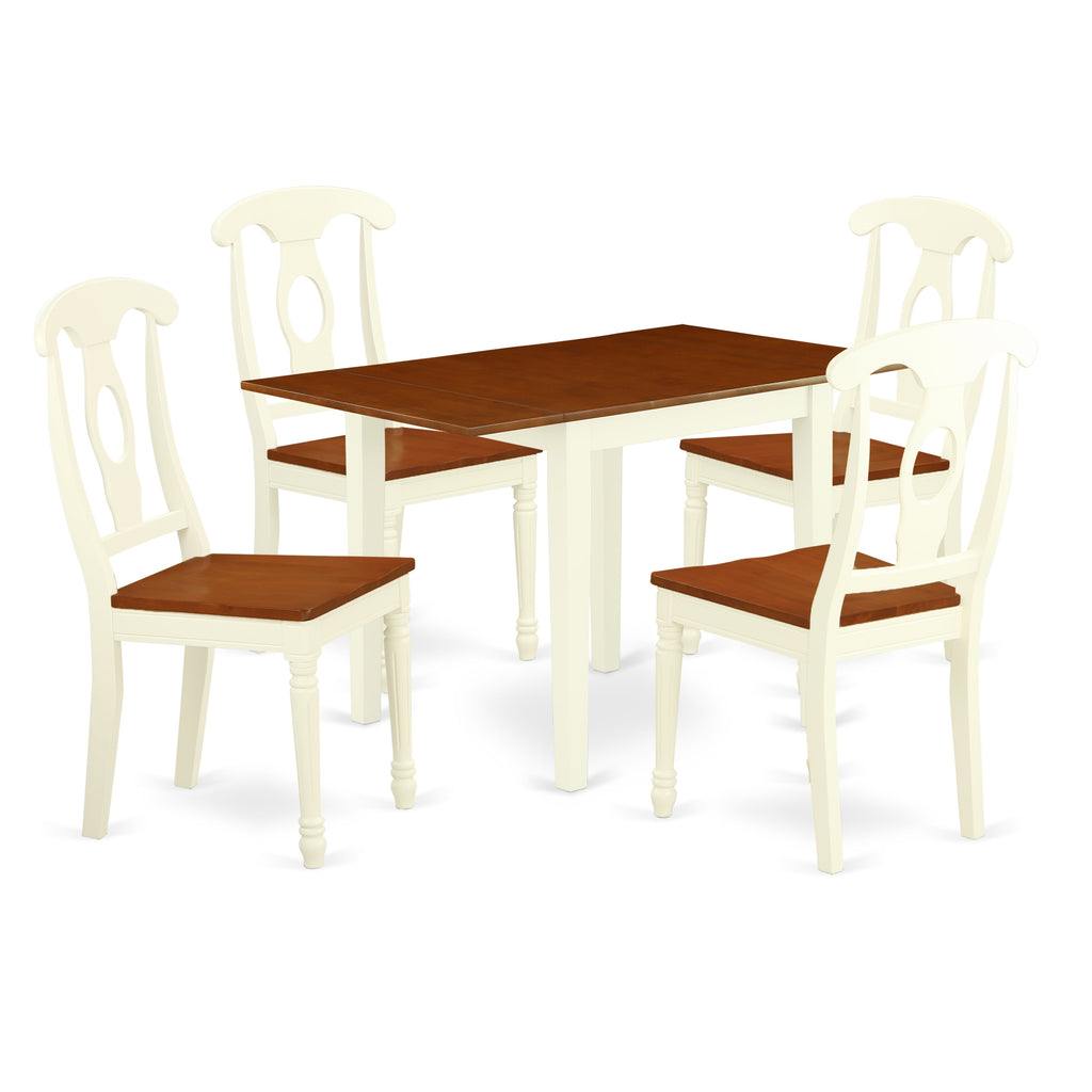 East West Furniture NDKE5-WHI-W 5 Piece Dining Set Includes a Rectangle Dining Room Table with Dropleaf and 4 Kitchen Chairs, 30x48 Inch, Buttermilk & Cherry
