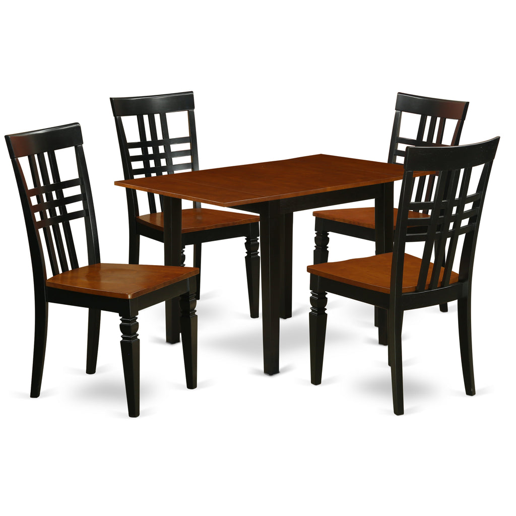 East West Furniture NDLG5-BCH-W 5 Piece Dining Table Set for 4 Includes a Rectangle Kitchen Table with Dropleaf and 4 Kitchen Dining Chairs, 30x48 Inch, Black & Cherry