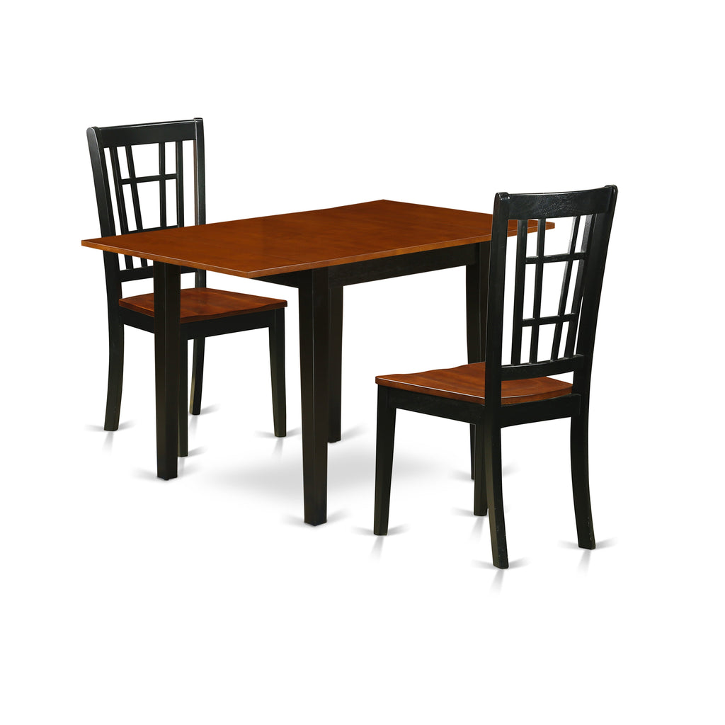 East West Furniture NDNI3-BCH-W 3 Piece Dining Set Contains a Rectangle Dining Room Table with Dropleaf and 2 Kitchen Chairs, 30x48 Inch, Black & Cherry