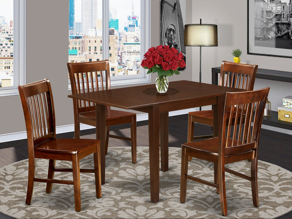 East West Furniture Set Tavolo Da Pranzo 3 Pezzi: Tavolo Estensibile In Mogano E 2 Sedie Parson Imbottite In Tessuto Lino Marrone