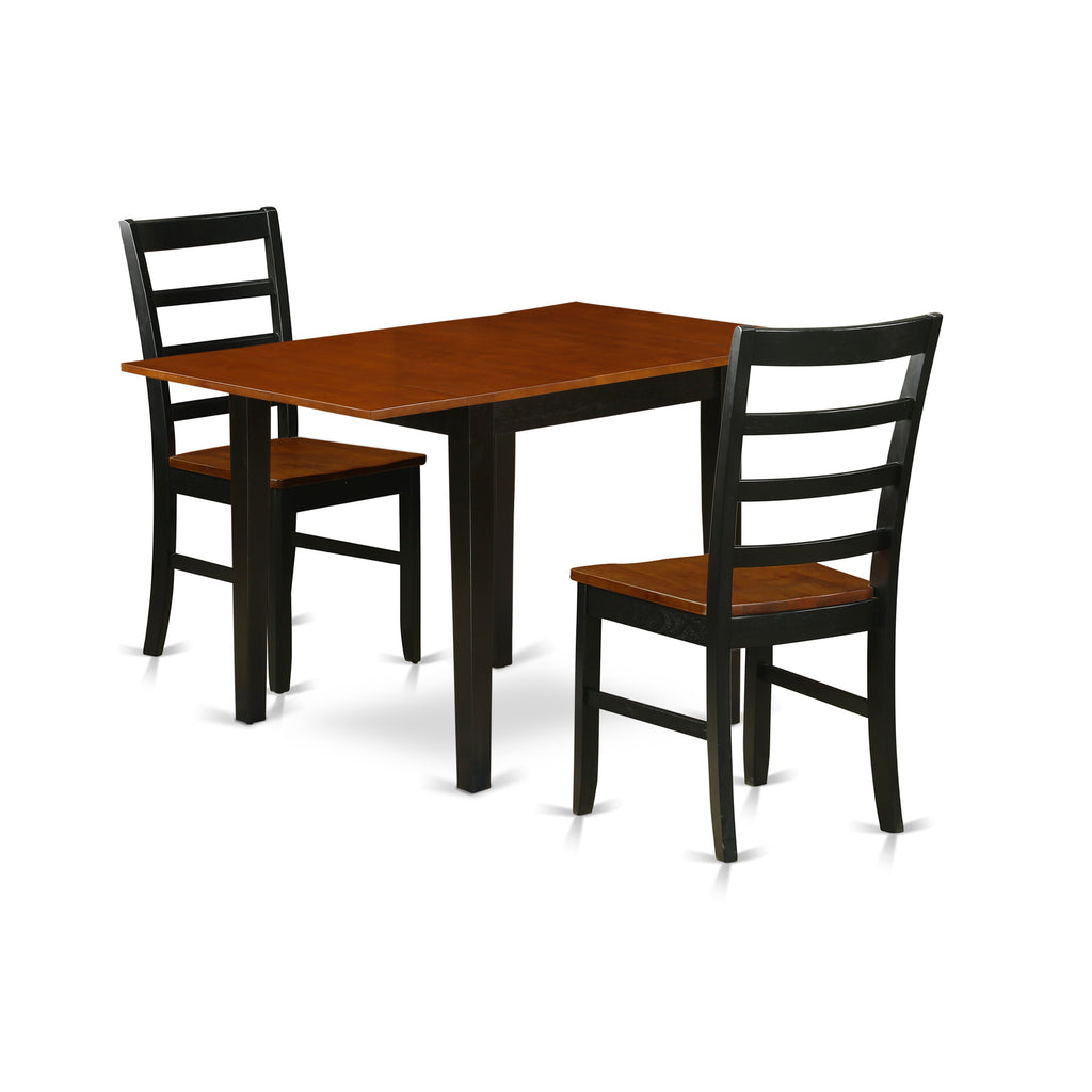 East West Furniture NDPF3-BCH-W 3 Piece Dining Set Contains a Rectangle Dining Table with Dropleaf and 2 Kitchen Chairs, 30x48 Inch, Black & Cherry