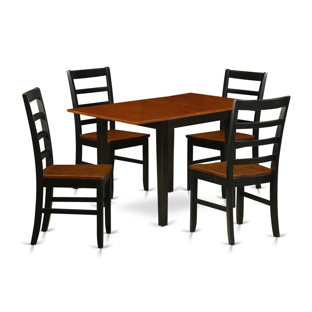 East West Furniture NDPF5-BCH-W 5 Piece Kitchen Table & Chairs Set Includes a Rectangle Dining Table with Dropleaf and 4 Dining Room Chairs, 30x48 Inch, Black & Cherry