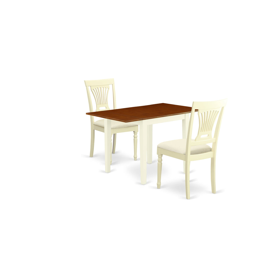 East West Furniture NDPL3-WHI-C 3 Piece Kitchen Table Set for Small Spaces Contains a Rectangle Table with Dropleaf and 2 Linen Fabric Dining Chairs, 30x48 Inch, Buttermilk & Cherry