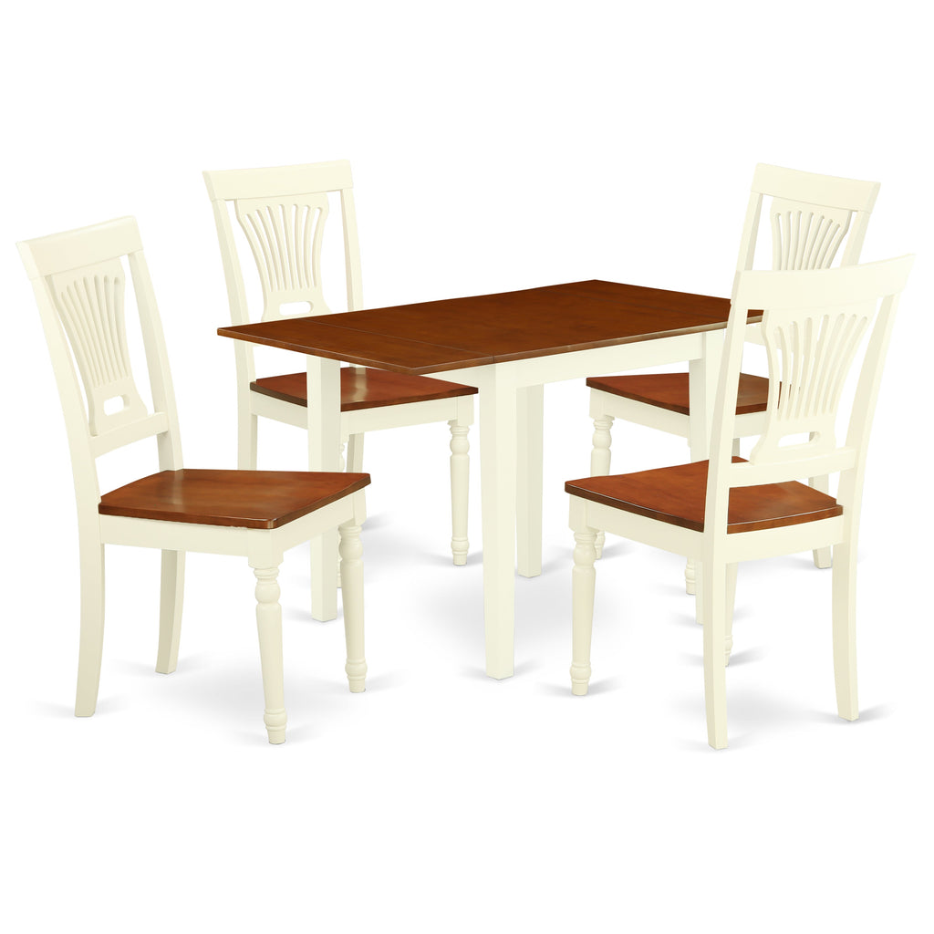 East West Furniture NDPL5-WHI-W 5 Piece Dining Room Table Set Includes a Rectangle Kitchen Table with Dropleaf and 4 Dining Chairs, 30x48 Inch, Buttermilk & Cherry
