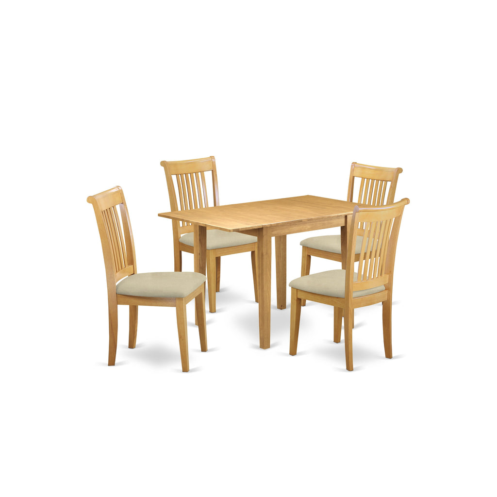 East West Furniture NDPO5-OAK-C 5 Piece Kitchen Table & Chairs Set Includes a Rectangle Dining Room Table with Dropleaf and 4 Linen Fabric Upholstered Chairs, 30x48 Inch, Oak