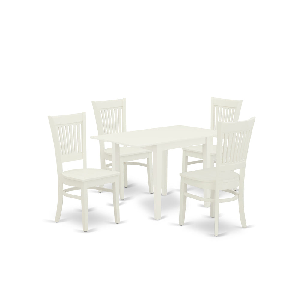 East West Furniture NDVA5-LWH-W 5 Piece Dining Table Set for 4 Includes a Rectangle Kitchen Table with Dropleaf and 4 Dinette Chairs, 30x48 Inch, Linen White