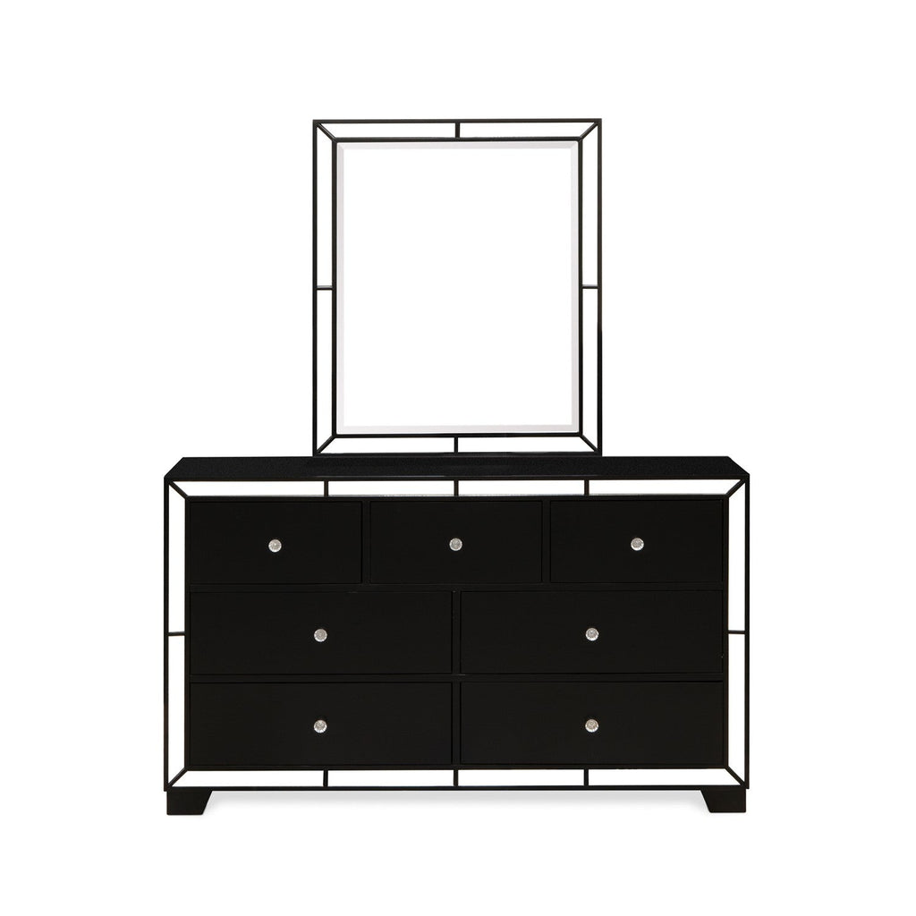 NE11-K00DMC 4-Piece Nella Bedroom Furniture Set with Button Tufted Bed Frame, Dresser Bedroom, Makeup Mirror, Chest for Bedroom - Black Leather King Headboard and Black Legs