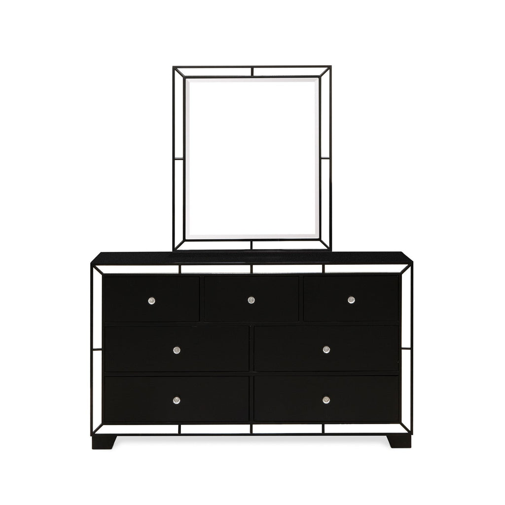 NE11-K2NDM0 5-PC Nella King Bedroom Set with a Button Tufted Upholstered Bed, Dresser Bedroom, Room Mirror, and 2 Modern Nightstands - Black Leather Headboard and Black Legs