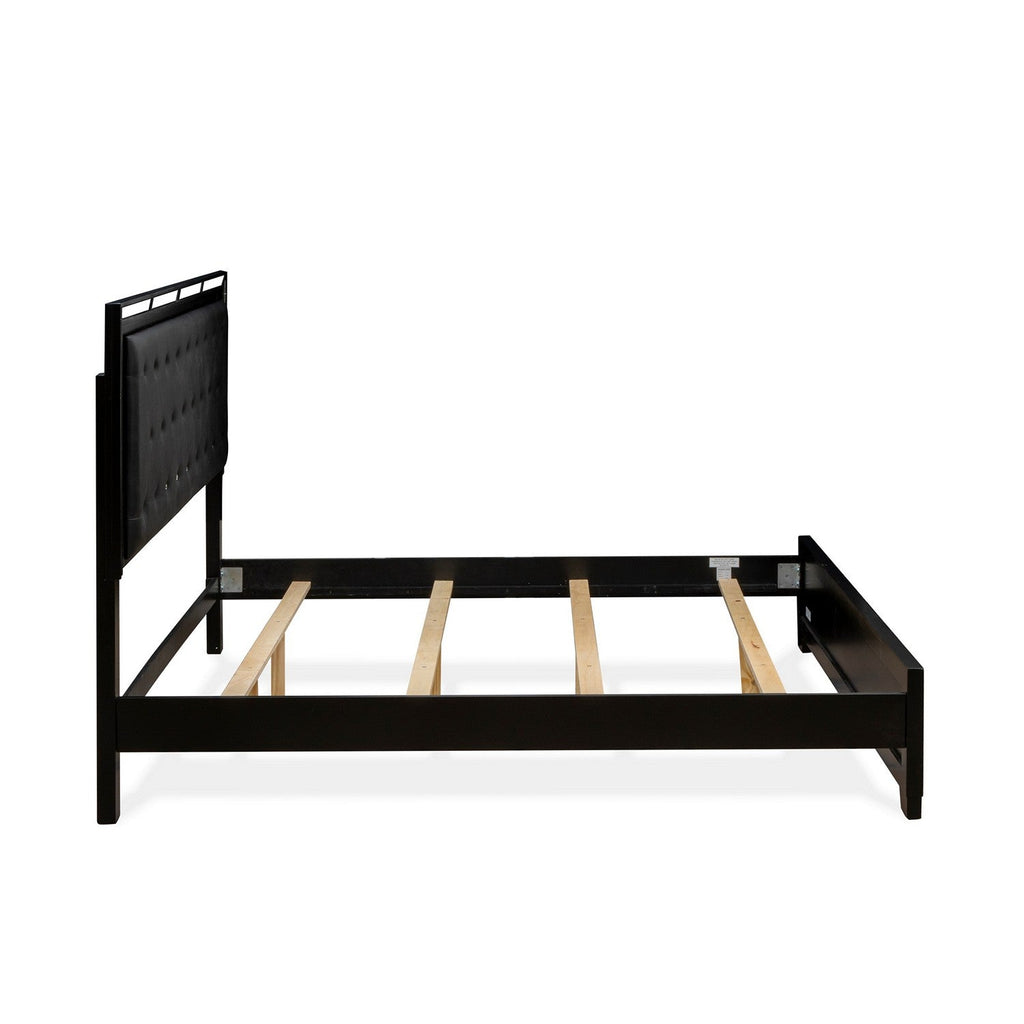 NE11-K00DM0 3-Pc Nella Frame Set with a King Size Bed, Bedroom Dresser and Make Up Mirror - Black Leather Head Board and Black Legs