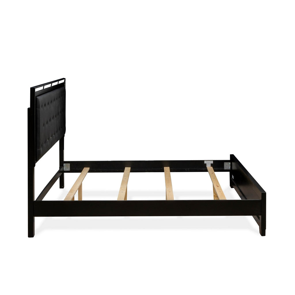 NE11-K2NDM0 5-PC Nella King Bedroom Set with a Button Tufted Upholstered Bed, Dresser Bedroom, Room Mirror, and 2 Modern Nightstands - Black Leather Headboard and Black Legs