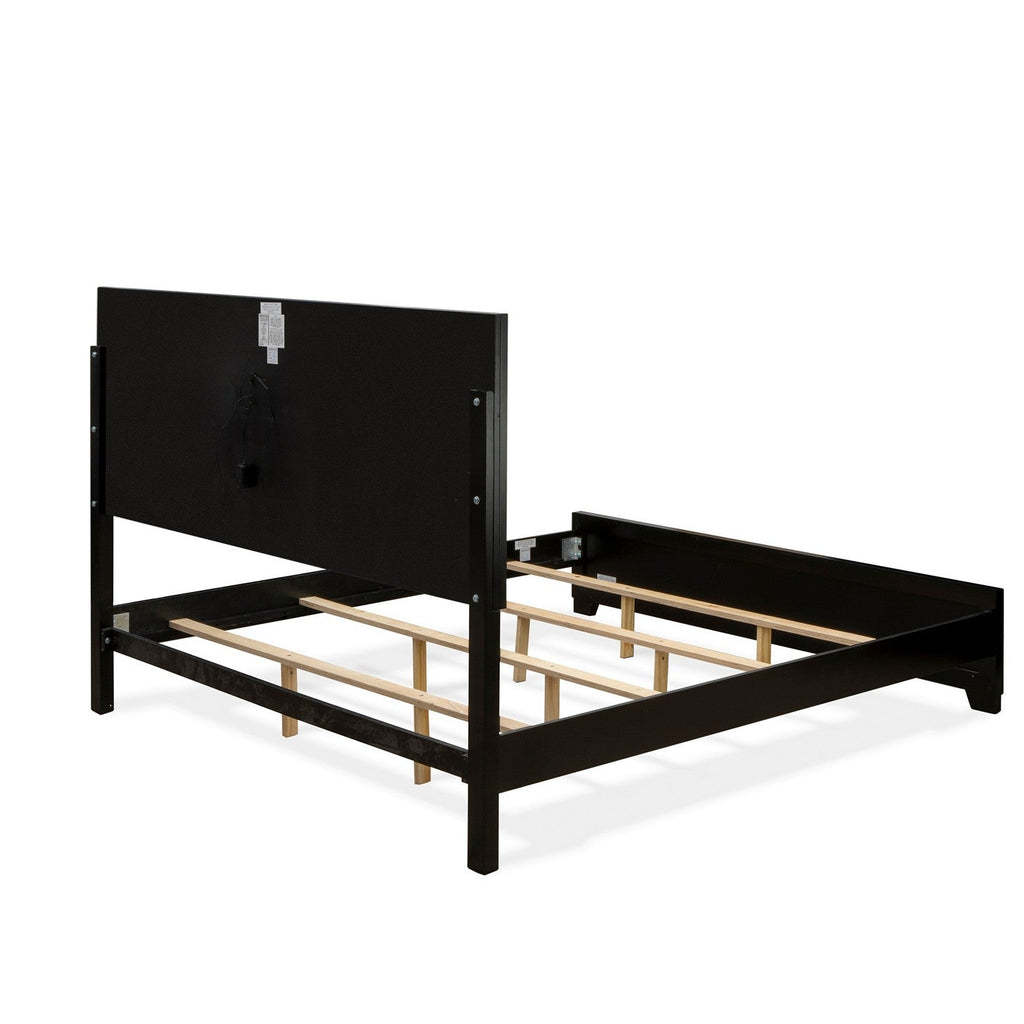 East West Furniture NE11-K1NDMC 5-PC Nella Bedroom Set with a Button Tufted King Bed, Drawer Dresser, Mirror Bedroom, Chest of Drawers and a Night Stand - Black Leather Head board and Black Legs