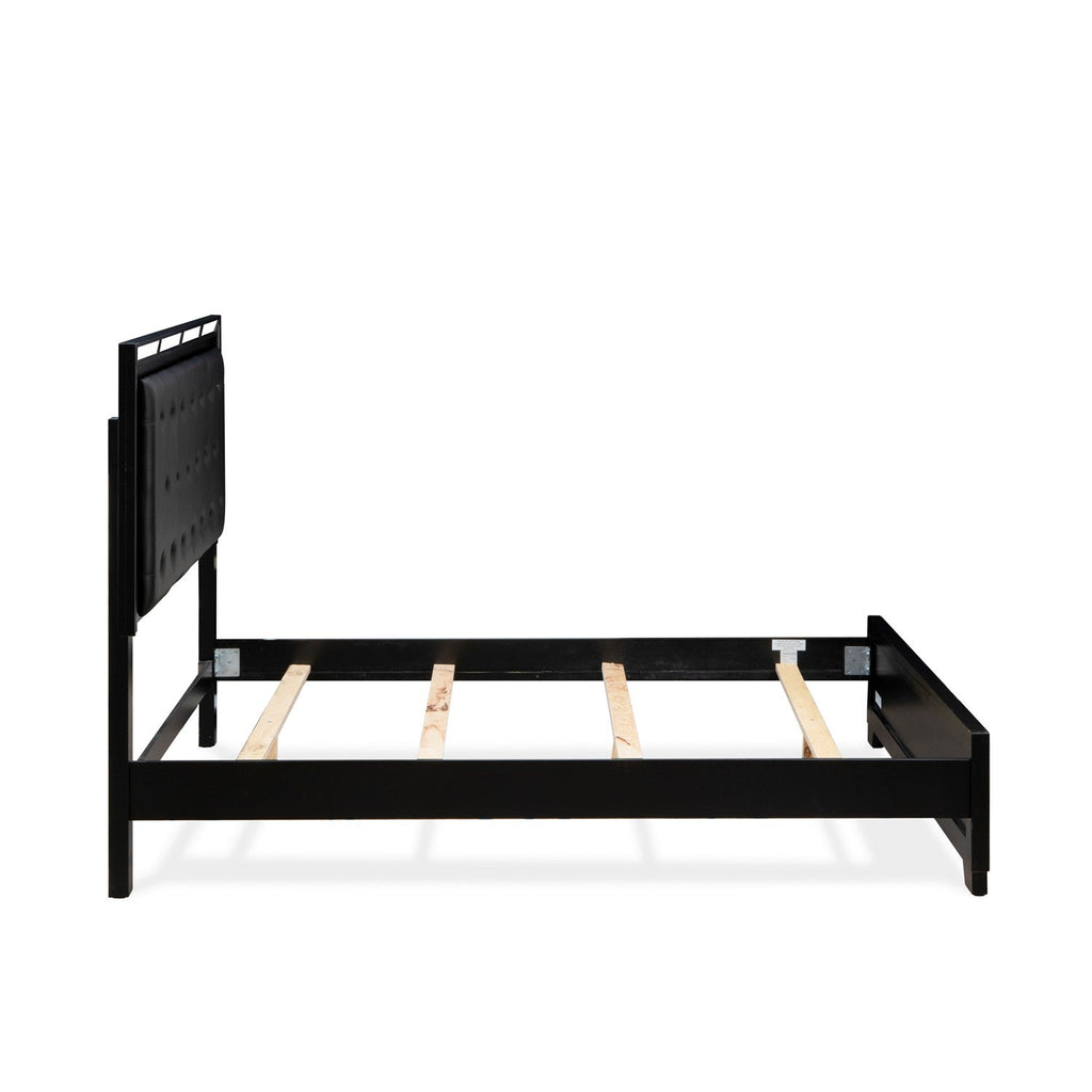 NE11-Q1N000 2-PC Nella Wooden Set Bedroom with Button Tufted Queen Bed and Small Nightstand - Black Leather Headboard and Black legs