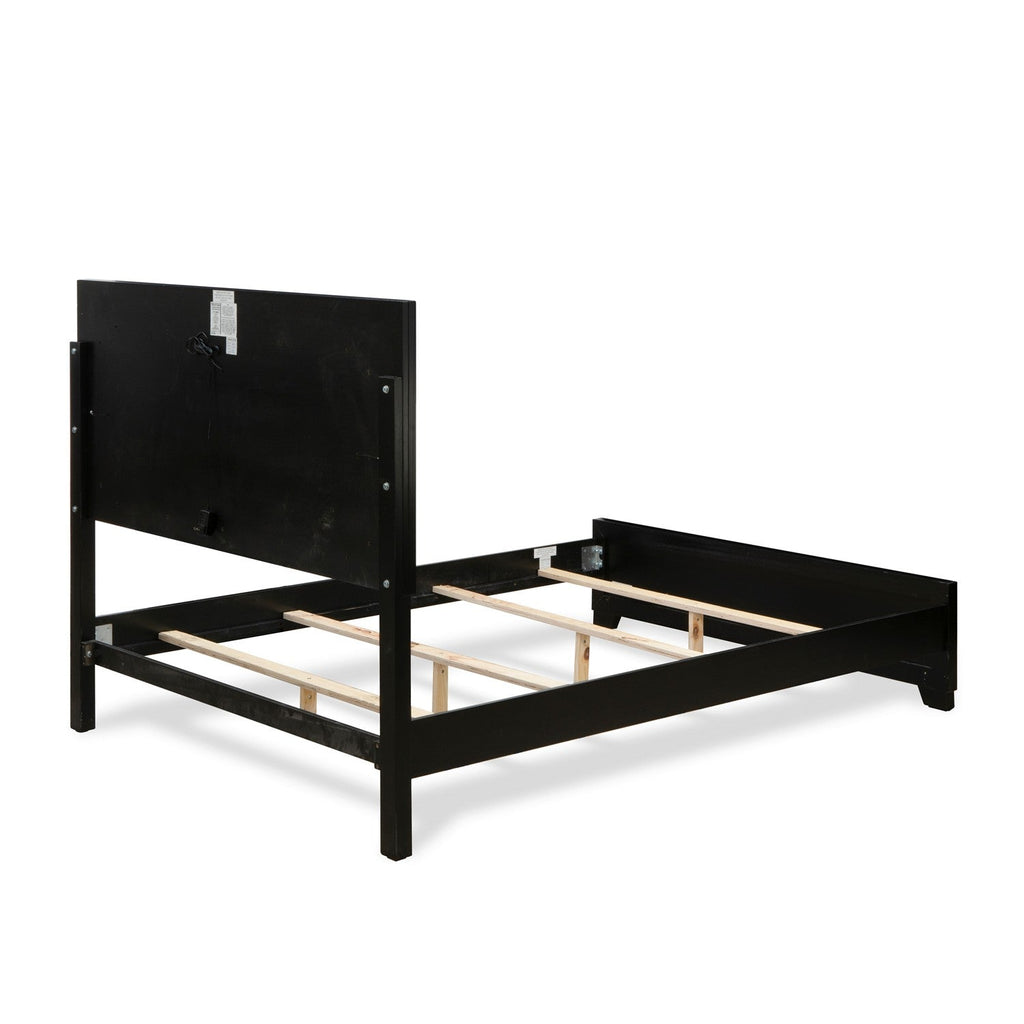 NE11-Q00DM0 3-PC Nella Wooden Set for Bedroom with Button Tufted Queen Size Bed, Mid Century Dresser and Room Mirror - Black Leather Headboard and Black Legs