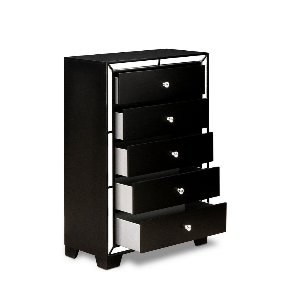 NE11-K2NDMC 6-PC Nella Frame Set with a Button Tufted King Frame, Wood Dresser, Makeup Mirror, Drawer Chest and 2 Nightstands - Black Leather King Headboard and Black Legs