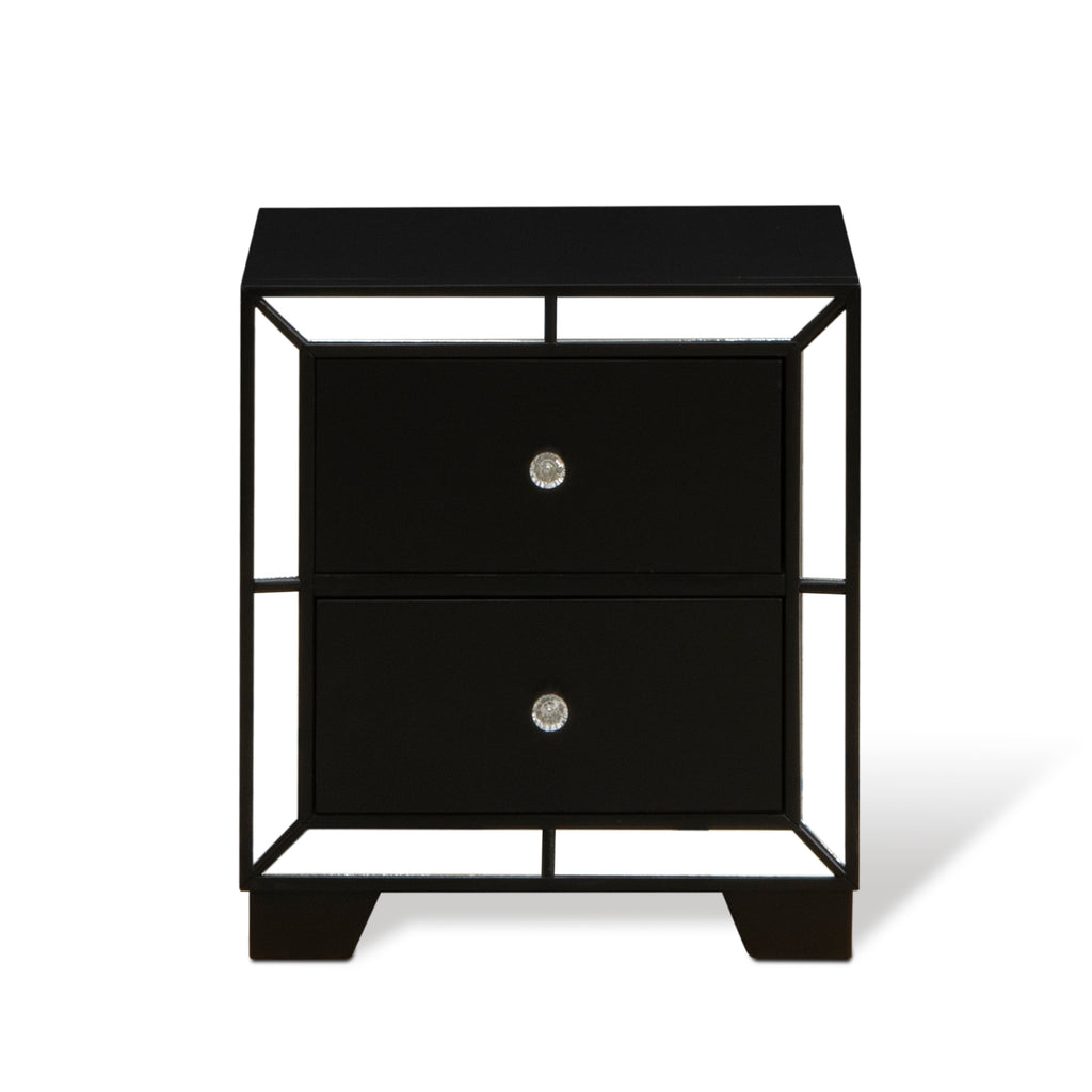 East West Furniture NEN-11 Nella Wood Nightstand with 2 Drawers for any Bedroom - Metallic Black Legs