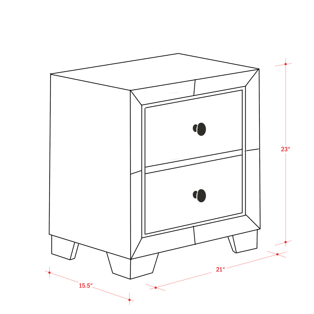 East West Furniture NEN-11 Nella Wood Nightstand with 2 Drawers for any Bedroom - Metallic Black Legs