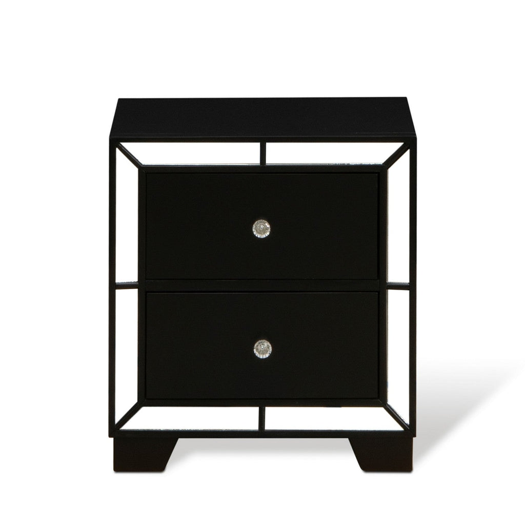 NE11-K2NDMC 6-PC Nella Frame Set with a Button Tufted King Frame, Wood Dresser, Makeup Mirror, Drawer Chest and 2 Nightstands - Black Leather King Headboard and Black Legs