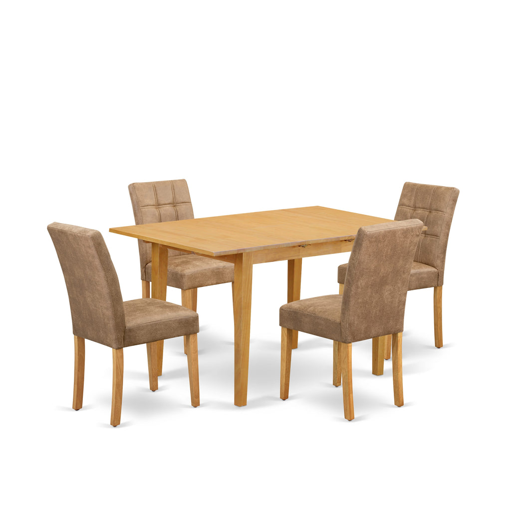 East West Furniture NFAS5-OAK-28 5 Piece Dining Room Set Includes A Modern Table and 4 Brown Textured Faux Leather Dinning Chairs, Oak