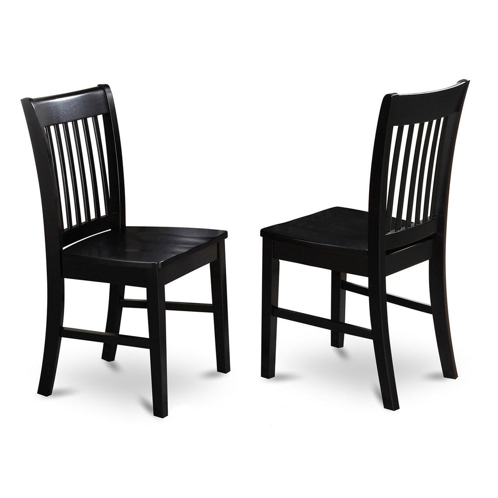 East West Furniture NFC-BLK-W Norfolk Dining Chairs - Slat Back Wood Seat Kitchen Chairs, Set of 2, Black