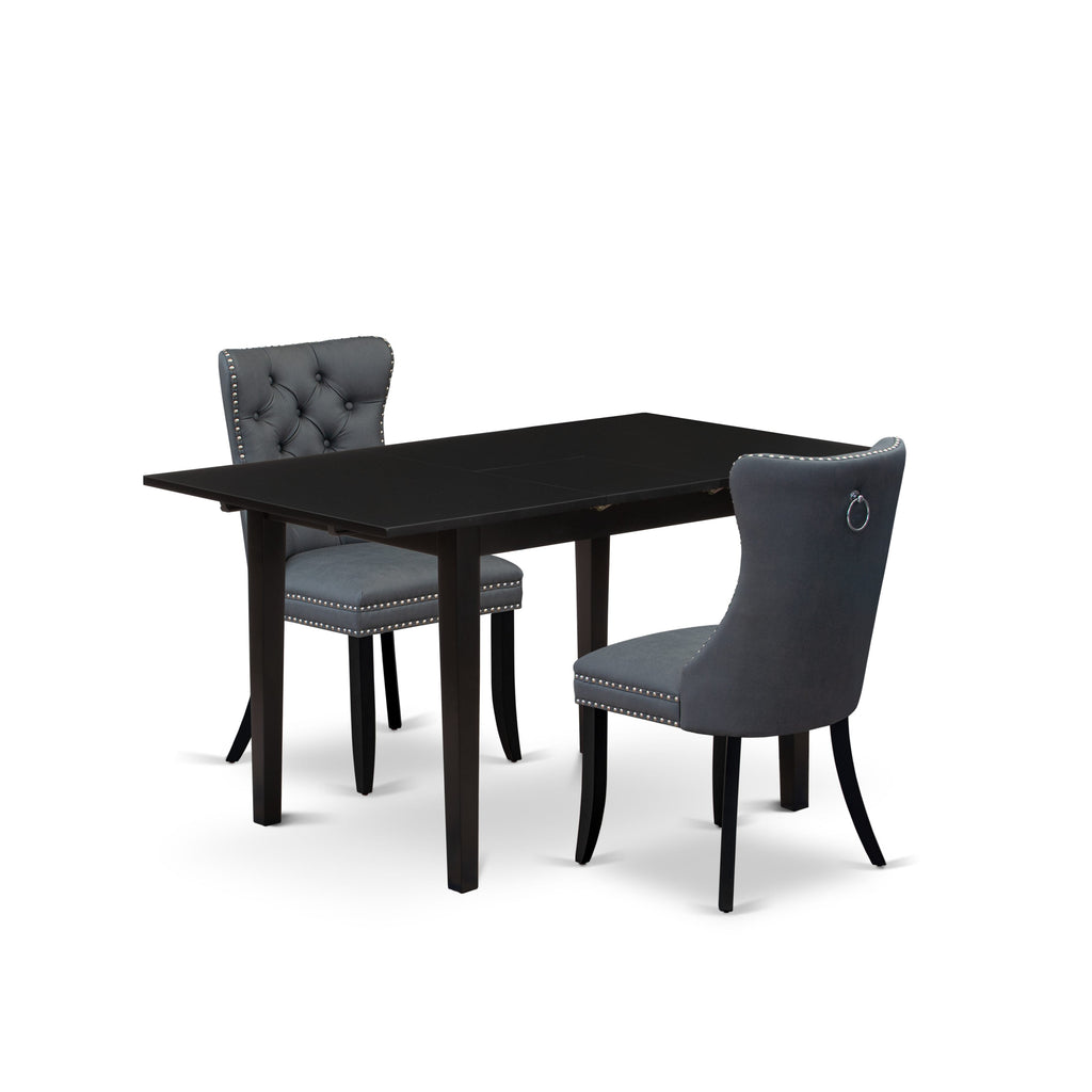 East West Furniture NFDA3-BLK-13 3 Piece Kitchen Table Set Contains a Rectangle Dining Table with Butterfly Leaf and 2 Parson Chairs, 32x54 Inch, Black