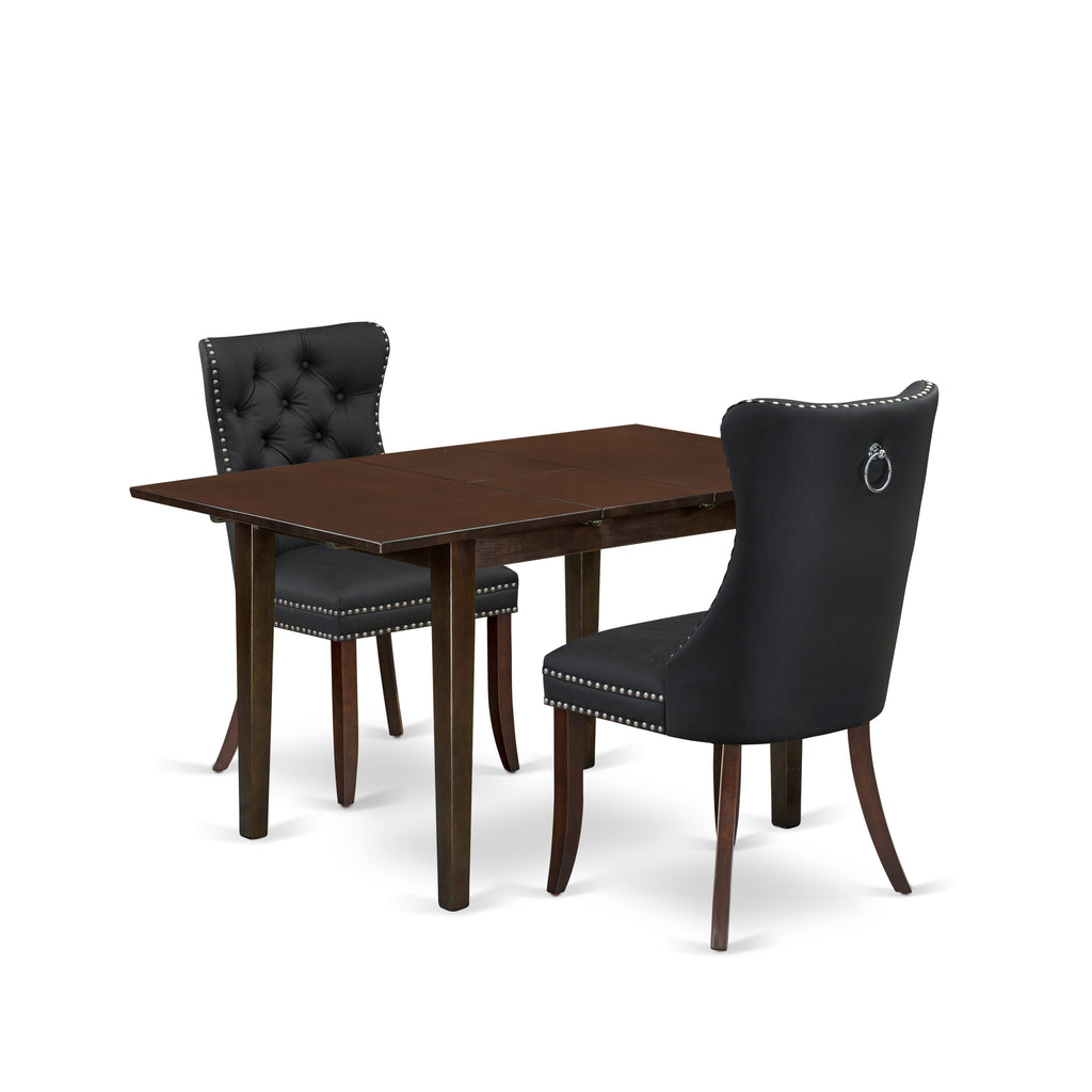 East West Furniture NFDA3-MAH-12 3 Piece Dining Table Set Includes a Rectangle Kitchen Table with Butterfly Leaf and 2 Parson Chairs, 32x54 Inch, Mahogany