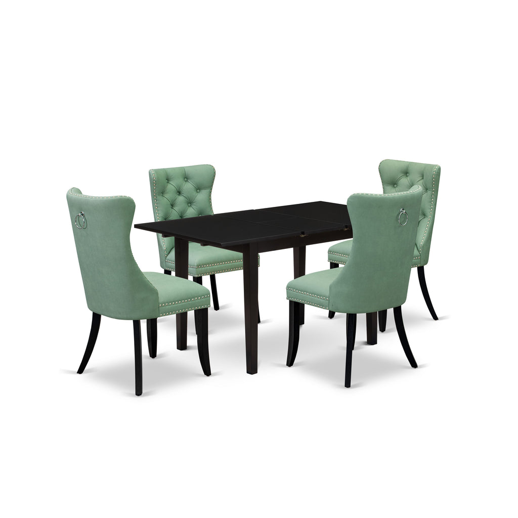 East West Furniture NFDA5-BLK-22 5 Piece Dining Set Consists of a Rectangle Wooden Table with Butterfly Leaf and 4 Upholstered Chairs, 32x54 Inch, Black