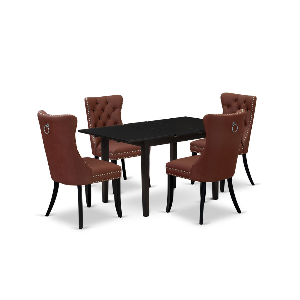 East West Furniture NFDA5-BLK-26 5 Piece Dining Set Includes a Rectangle Wooden Table with Butterfly Leaf and 4 Parson Chairs, 32x54 Inch, Black