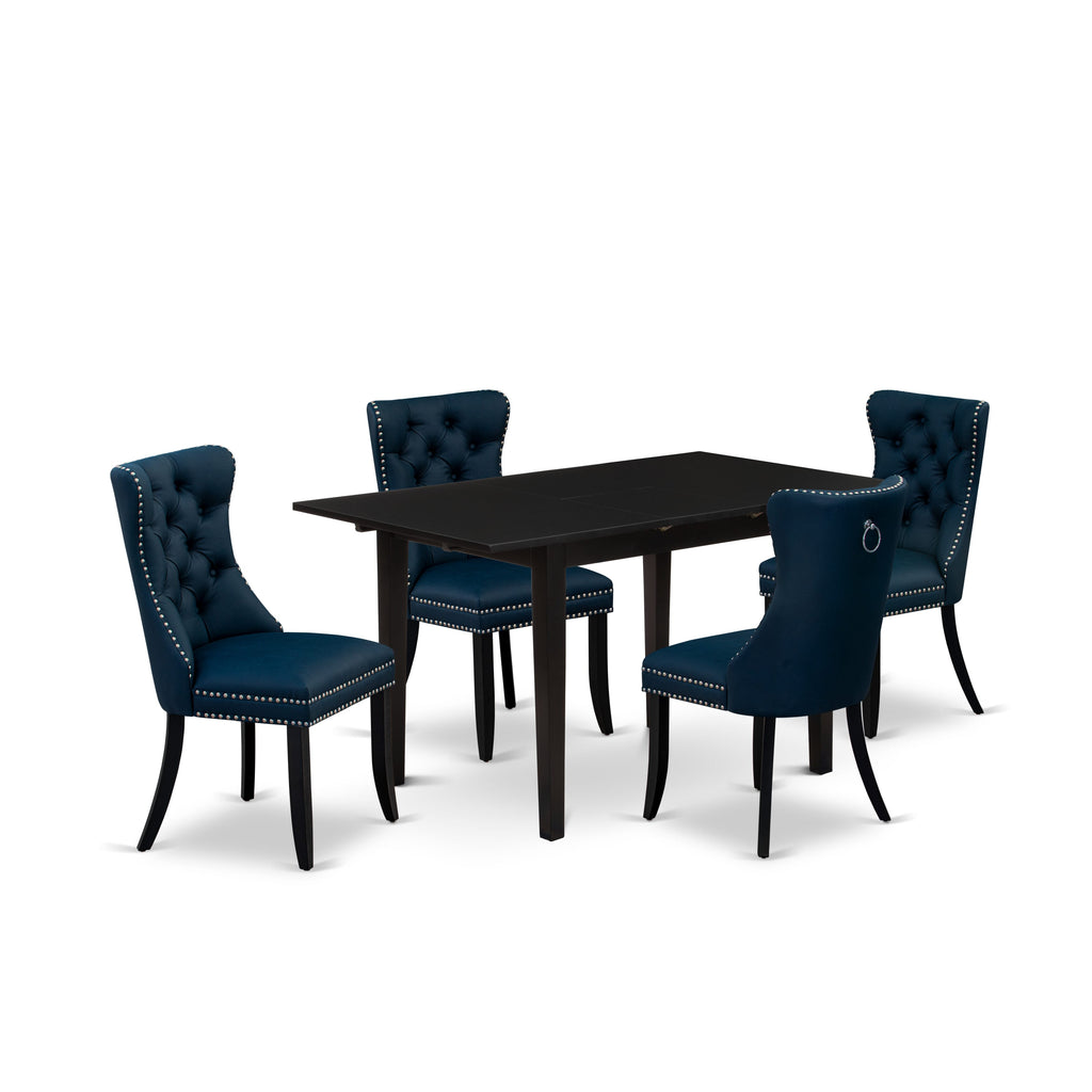 East West Furniture NFDA5-BLK-29 5 Piece Dining Table Set Contains a Rectangle Wooden Table with Butterfly Leaf and 4 Upholstered Chairs, 32x54 Inch, Black