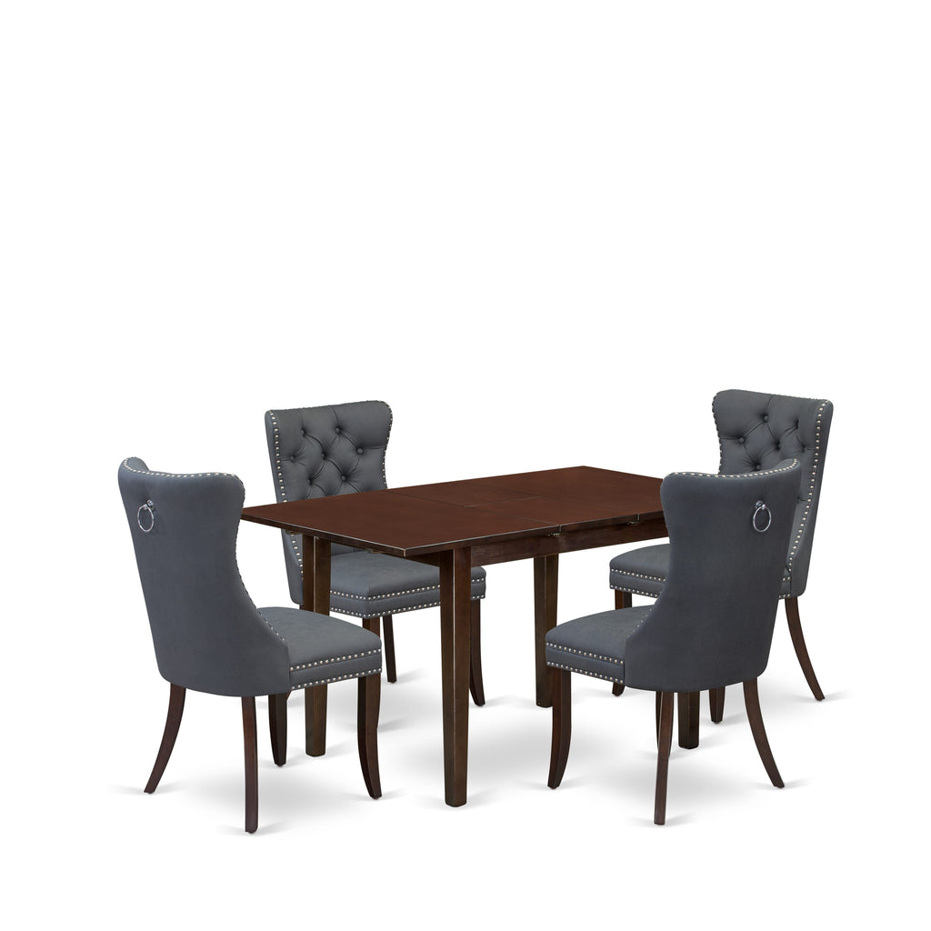 East West Furniture NFDA5-MAH-13 5 Piece Kitchen Table Set Includes a Rectangle Dining Table with Butterfly Leaf and 4 Parson Chairs, 32x54 Inch, Mahogany