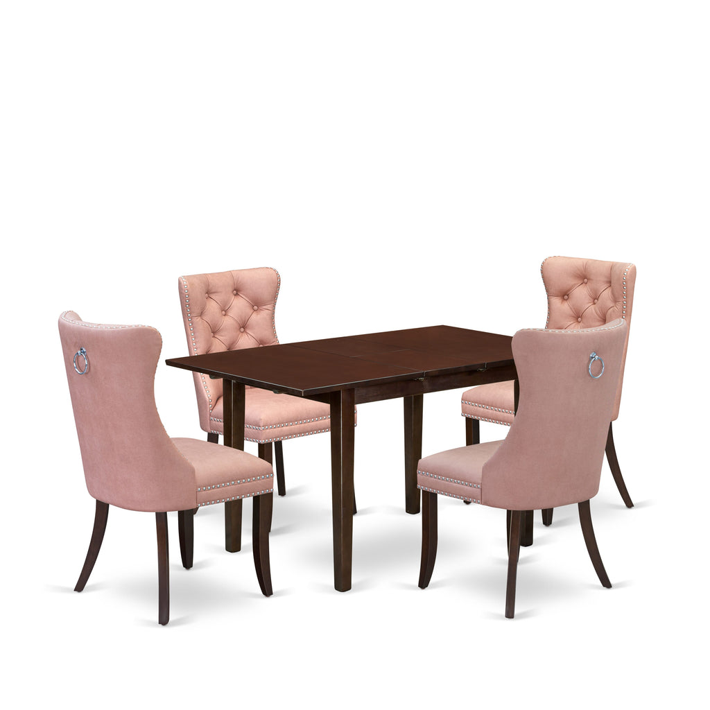 East West Furniture NFDA5-MAH-23 5 Piece Dining Set Consists of a Rectangle Wooden Table with Butterfly Leaf and 4 Upholstered Chairs, 32x54 Inch, Mahogany