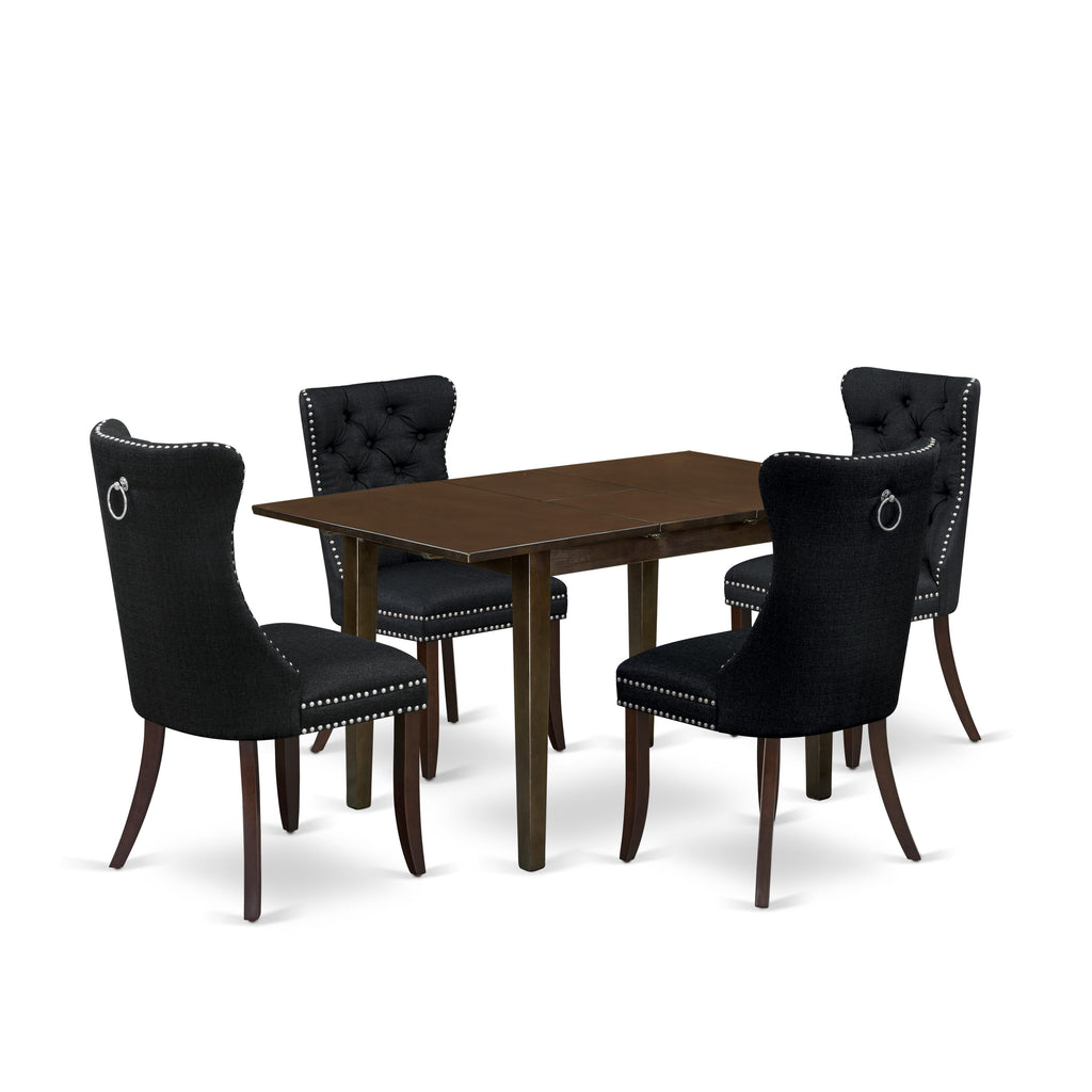 East West Furniture NFDA5-MAH-24 5 Piece Kitchen Table Set Includes a Rectangle Dining Table with Butterfly Leaf and 4 Upholstered Chairs, 32x54 Inch, Mahogany