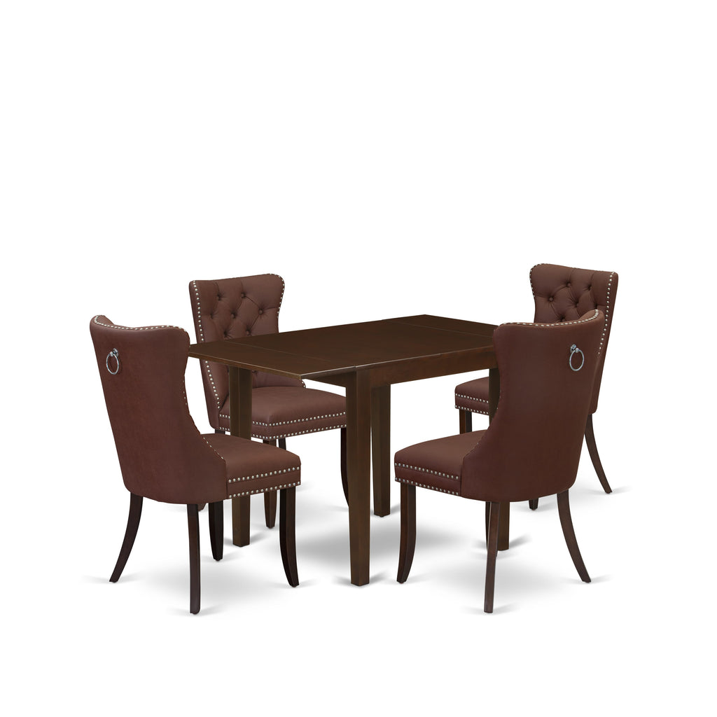 East West Furniture NFDA5-MAH-26 5 Piece Dining Table Set Includes a Rectangle Wooden Table with Butterfly Leaf and 4 Upholstered Chairs, 32x54 Inch, Mahogany