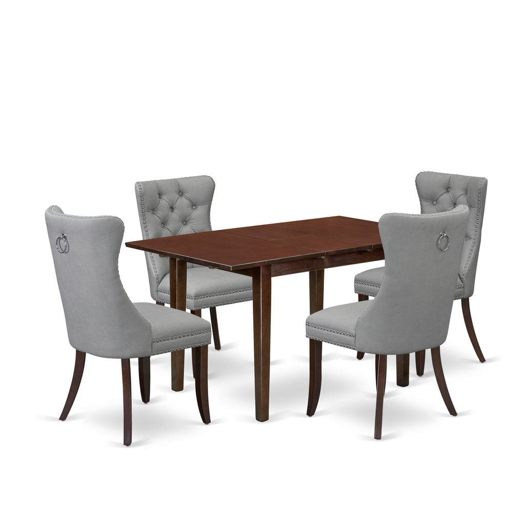 East West Furniture NFDA5-MAH-27 5 Piece Kitchen Table Set Contains a Rectangle Dining Table with Butterfly Leaf and 4 Parson Chairs, 32x54 Inch, Mahogany