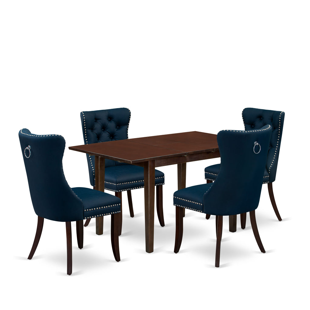 East West Furniture NFDA5-MAH-29 5 Piece Kitchen Table Set Includes a Rectangle Dining Table with Butterfly Leaf and 4 Padded Chairs, 32x54 Inch, Mahogany