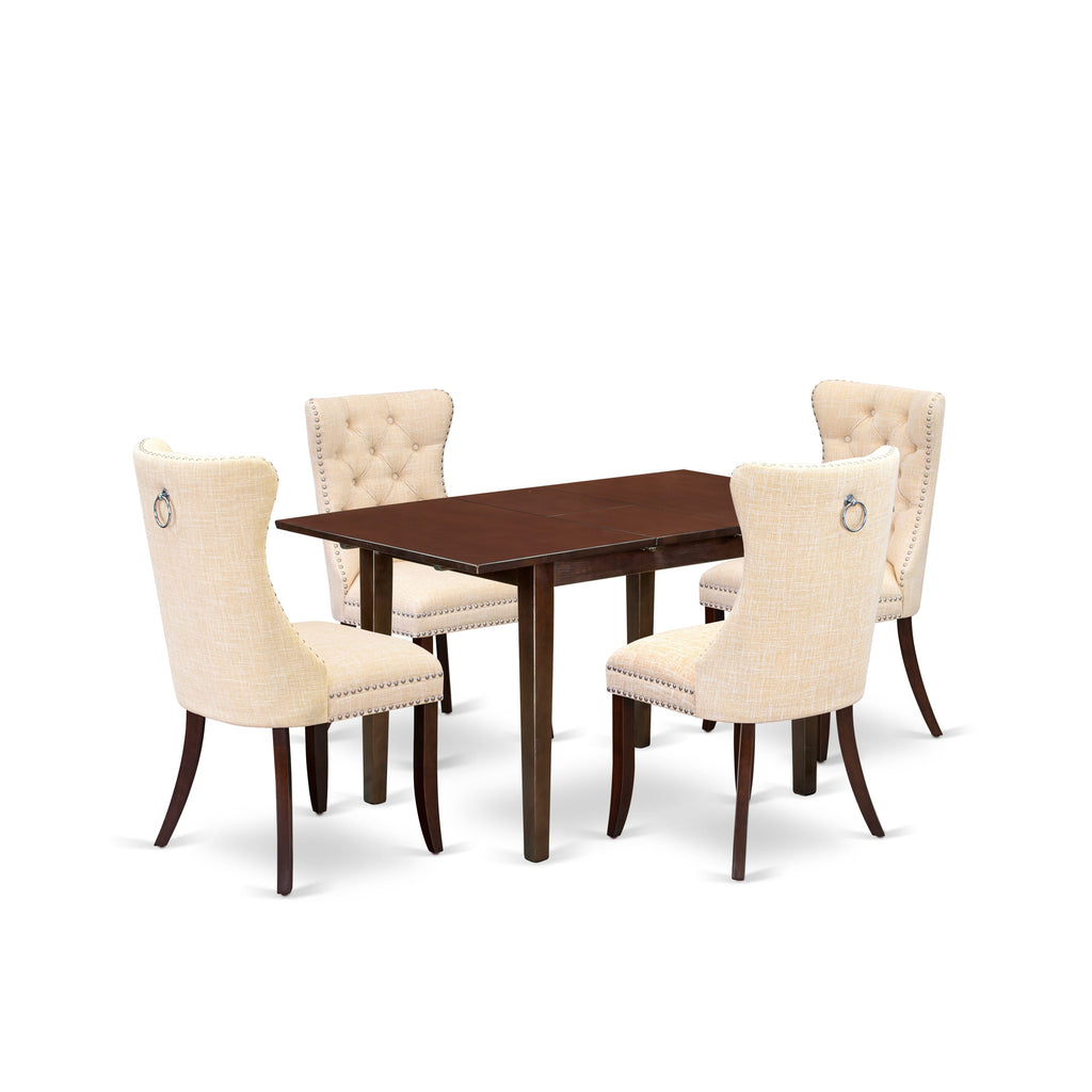 East West Furniture NFDA5-MAH-32 5 Piece Dining Set Consists of a Rectangle Wooden Table with Butterfly Leaf and 4 Upholstered Chairs, 32x54 Inch, Mahogany