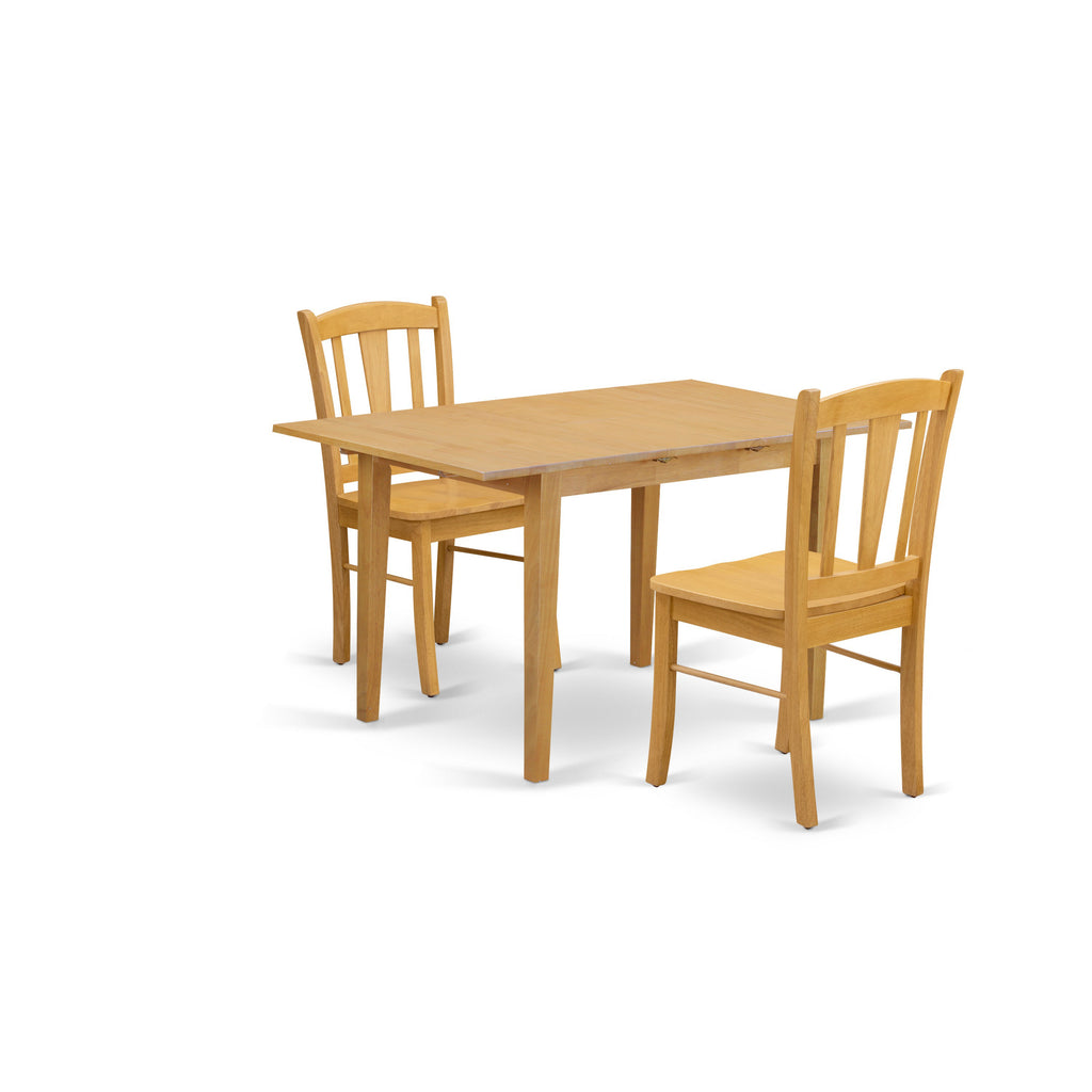 East West Furniture NFDL3-OAK-W 3 Piece Dining Set Contains a Rectangle Dining Room Table with Butterfly Leaf and 2 Kitchen Chairs, 32x54 Inch, Oak