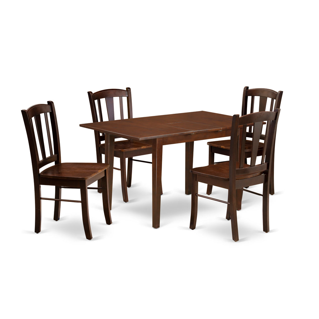 East West Furniture NFDL5-MAH-W 5 Piece Dining Table Set for 4 Includes a Rectangle Kitchen Table with Butterfly Leaf and 4 Dining Room Chairs, 32x54 Inch, Mahogany