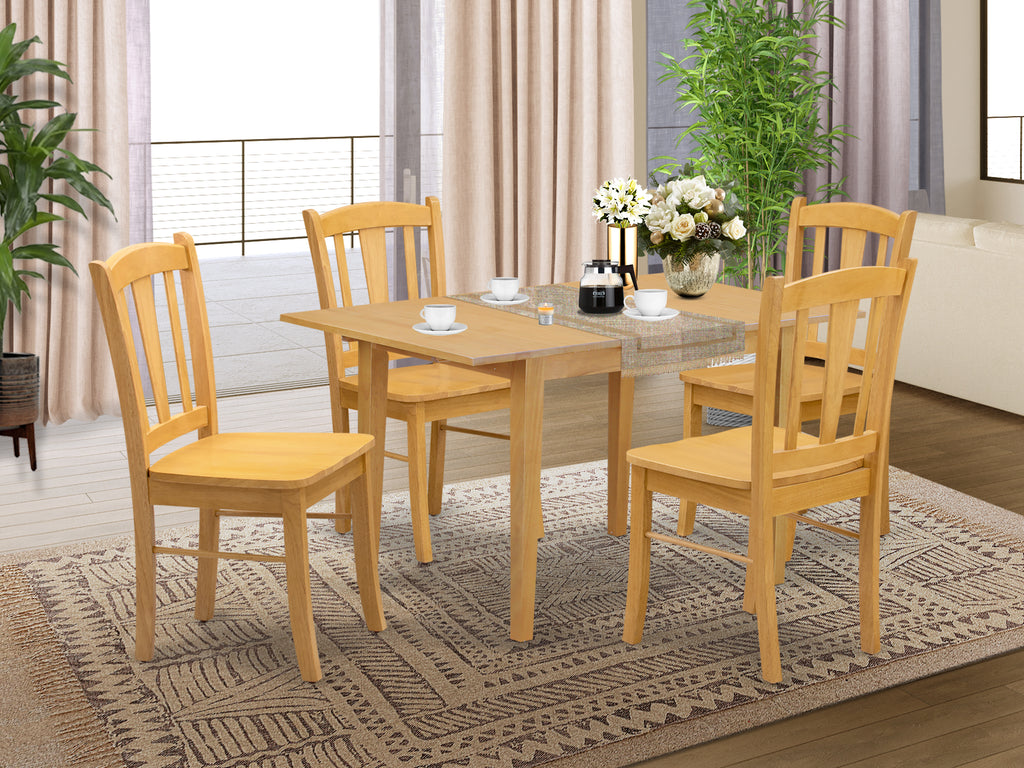 East West Furniture NODL5-OAK-W 5 Piece Dinette Set for 4 Includes a Rectangle Dining Room Table with Butterfly Leaf and 4 Kitchen Dining Chairs, 32x54 Inch, Oak