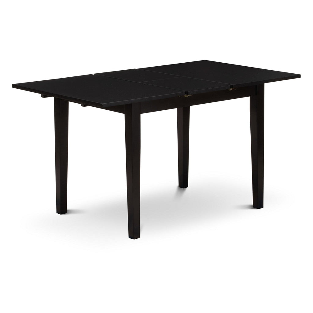 East West Furniture NOGR3-BLK-W 3 Piece Dining Table Set for Small Spaces Contains a Rectangle Dining Room Table with Butterfly Leaf and 2 Wood Seat Chairs, 32x54 Inch, Black