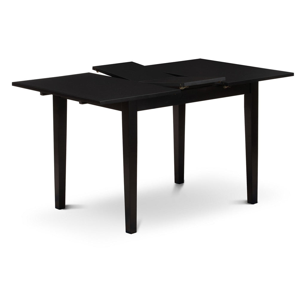 East West Furniture NOFL3-BLK-21 3 Piece Modern Dining Table Set Contains a Rectangle Wooden Table with Butterfly Leaf and 2 Blue Linen Fabric Upholstered Chairs, 32x54 Inch, Black