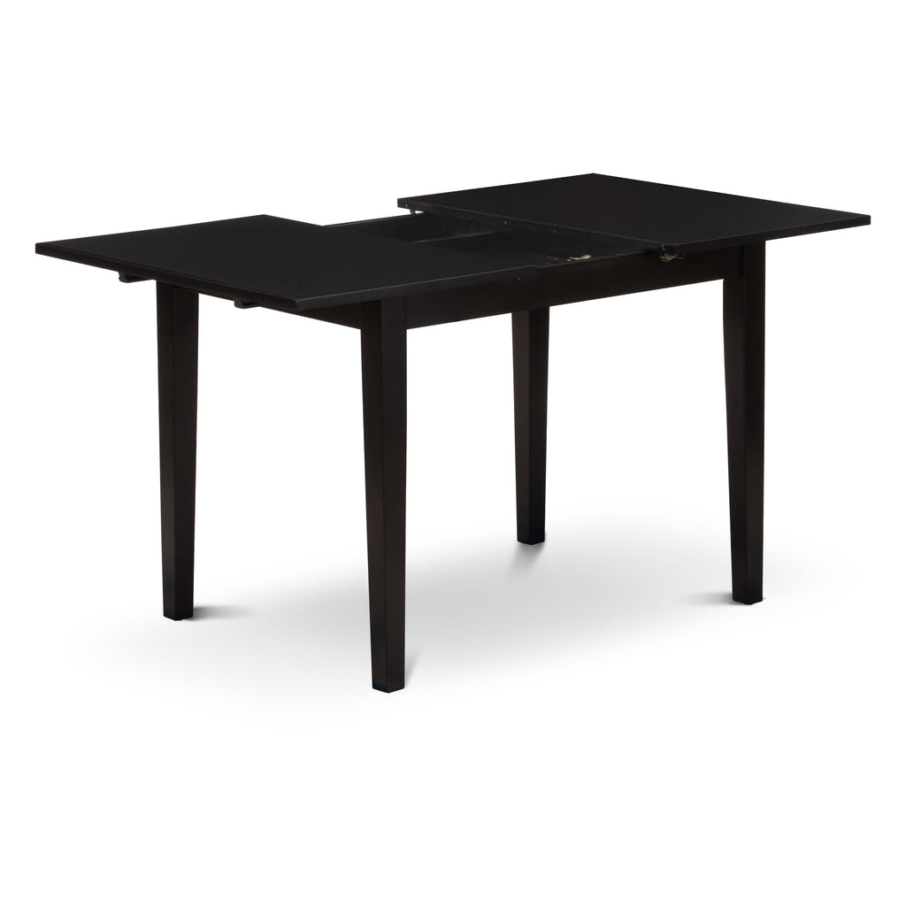 East West Furniture NFDA3-BLK-13 3 Piece Kitchen Table Set Contains a Rectangle Dining Table with Butterfly Leaf and 2 Parson Chairs, 32x54 Inch, Black