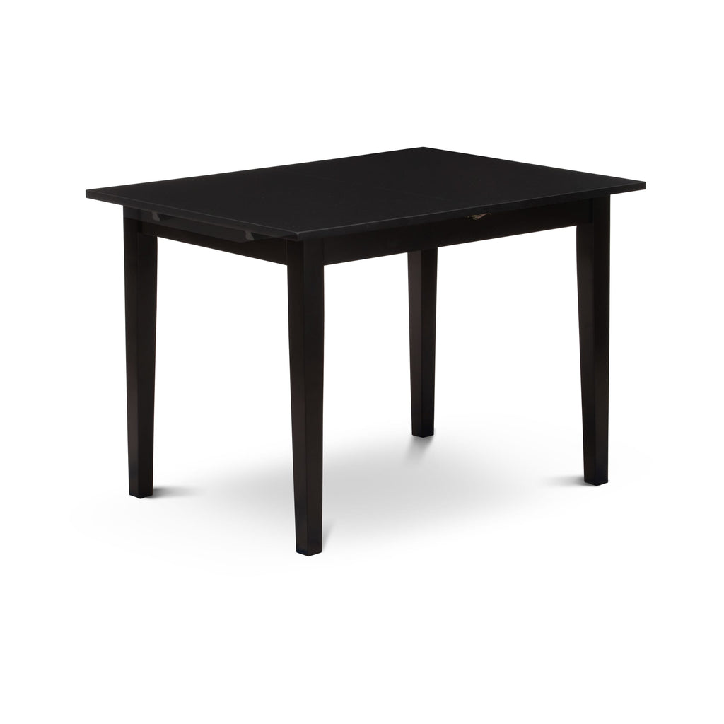 East West Furniture NFDA3-BLK-13 3 Piece Kitchen Table Set Contains a Rectangle Dining Table with Butterfly Leaf and 2 Parson Chairs, 32x54 Inch, Black